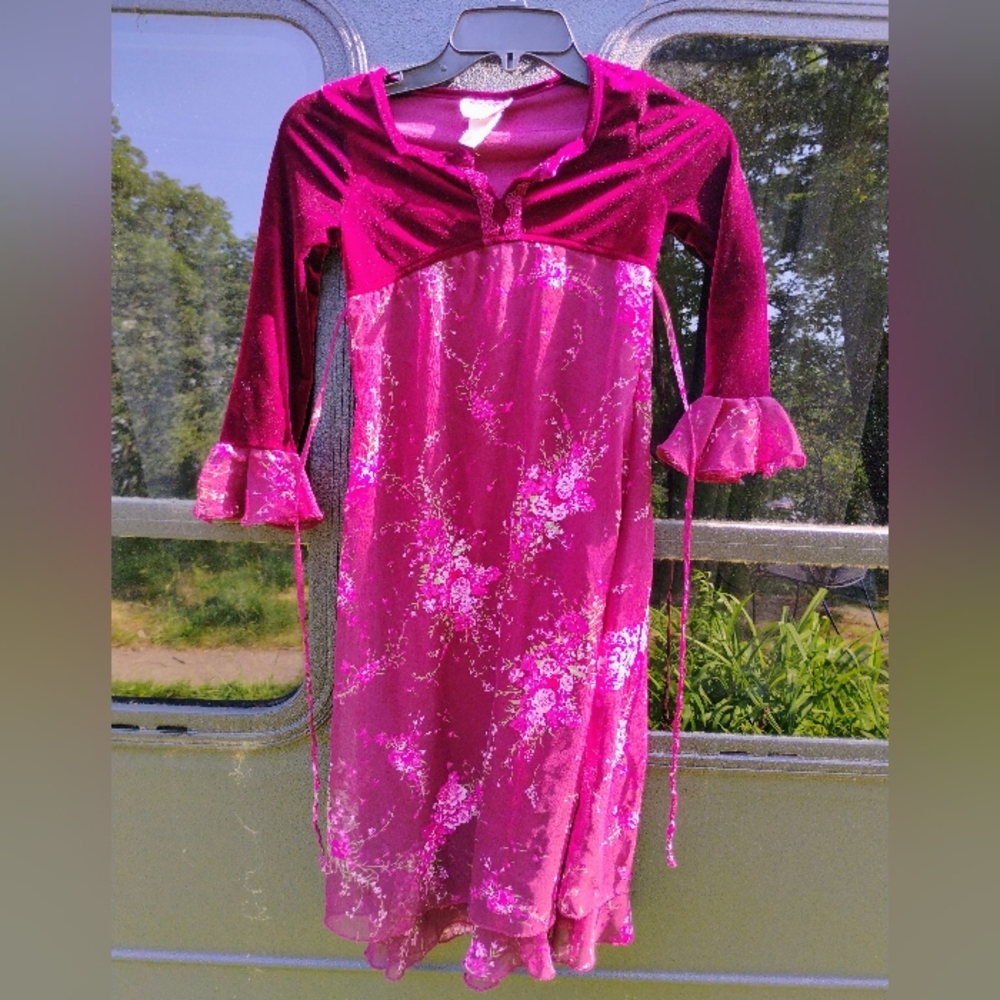 Velvet and Floral Pink Girls Dress